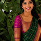 Suggested antique-gold zari blouse design pairing for the Deep Bottle Green Rani-Magenta Kanchipuram saree — Idam Living