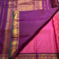 Magenta handwoven pure silk Kanchi Pattu saree with purple-green Korvai peacock border — Idam Living