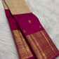 Raspberry Pink and Jasmine Ivory Handwoven Pure Silk Kanjeevaram Saree with Gold Korvai Peacock Border