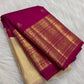 Raspberry Pink and Jasmine Ivory Handwoven Pure Silk Kanjeevaram Saree with Gold Korvai Peacock Border