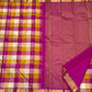 Magenta pure silk Kanchipuram saree with multicolour Paalum Pazhamum check pallu — Idam Living