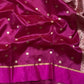 Magenta Handwoven Pattu Silk Chanderi Saree with Gold Butti and Brocaded Pallu