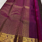 Deep Aubergine Handwoven Pure Silk Kanchipuram Zari Kattam Saree with Magenta Peacock Border – border detail view