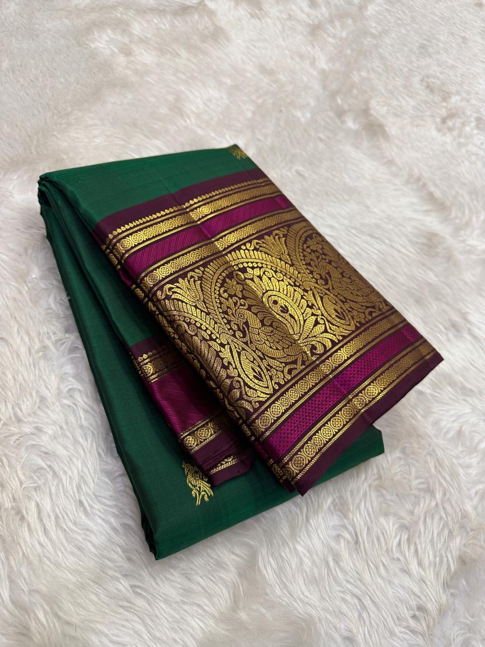 Magenta violet border pure Kancheepuram silk saree – front view