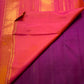 Magenta Violet Handwoven Pure Silk Kanjeevaram Saree with Malli Moggu Buttas and Coral Orange Pallu