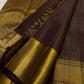 Deep Mahogany Brown and Antique Gold Handwoven Pure Silk Kanchipuram Saree with Vairaoosi and Mayil Chakram Butta