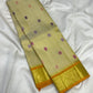 Mango-green zari pallu of a Warm Ivory Pure Silk Kanjipuram saree - Idam Living