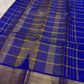Mango Yellow and Royal Blue Lightweight Kanjivaram Kattam Saree with Seer Pallu showing blue seer pallu