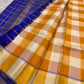 Mango Yellow and Royal Blue Lightweight Kanjivaram Kattam Saree with Seer Pallu showing full saree