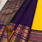 Rudraksham rows and peacock zari ornaments on the contrasting border of this Varisaipet saree