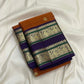 Saturated purple Kanchipuram pallu with circular zari buttas and an elaborate vertical zari register.