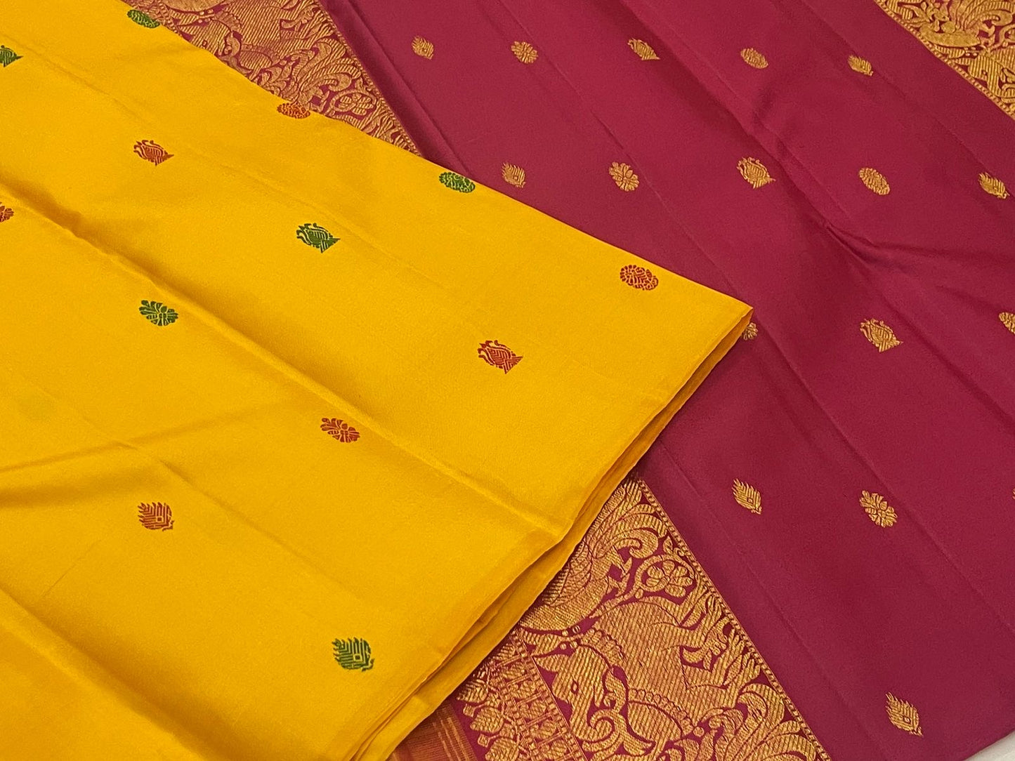 Marigold Handwoven Pure Silk Kanchipuram Saree with Multicolour Silk Thread Butta