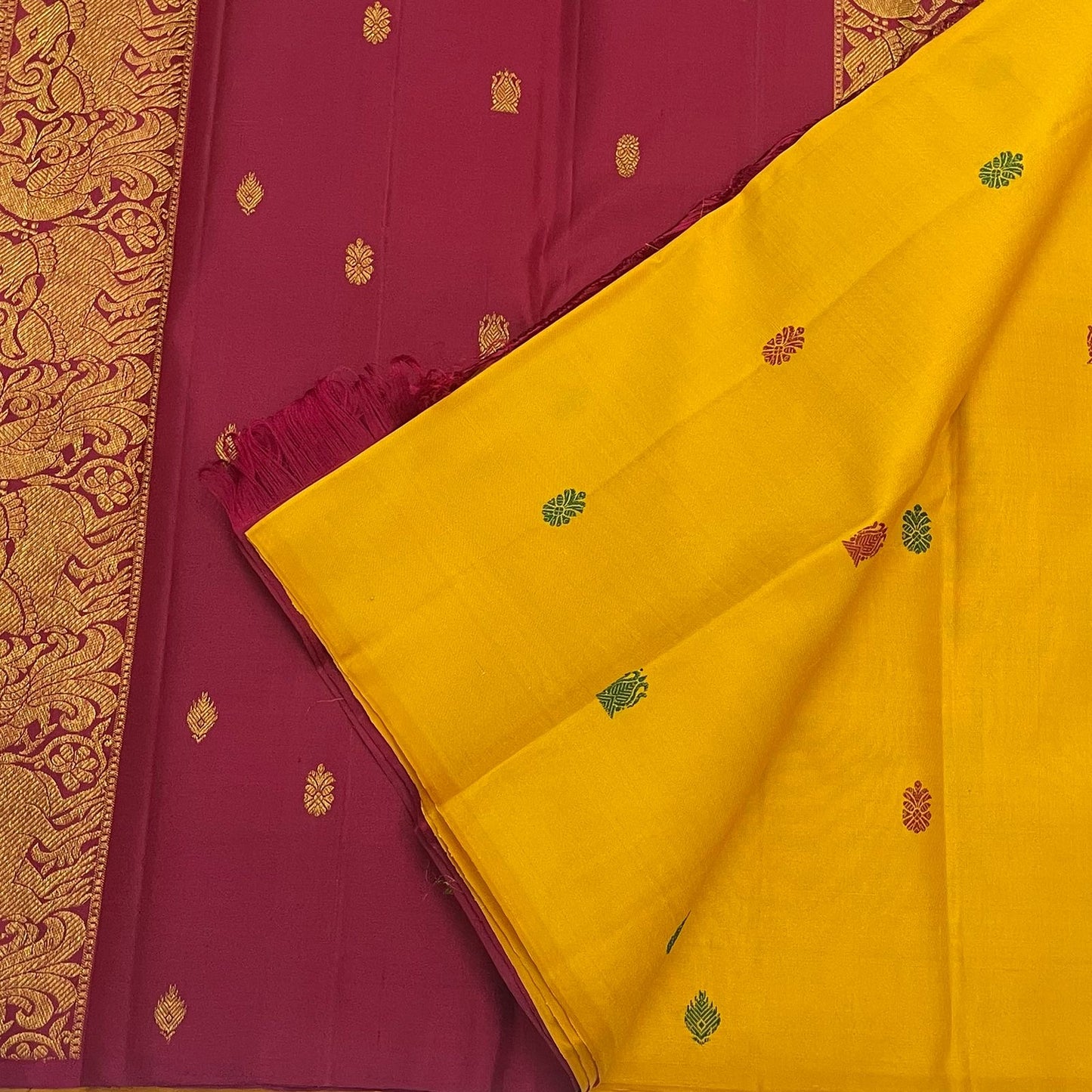 Marigold Handwoven Pure Silk Kanchipuram Saree with Multicolour Silk Thread Butta