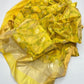 Marigold-yellow Pattu Silk Chanderi saree body with leaf-green patterns
