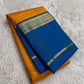 Marigold Yellow Handwoven Pure Silk Kanjeevaram Korvai Saree with Royal Blue Border and Veldhari Zari