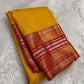 Marigold Yellow and Red Handwoven Pure Silk Kanchi Pattu Saree with Sonarupa Gold and Silver Varisaipet Border