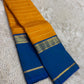 Marigold Yellow Handwoven Pure Silk Kanjeevaram Korvai Saree with Royal Blue Border and Veldhari Zari