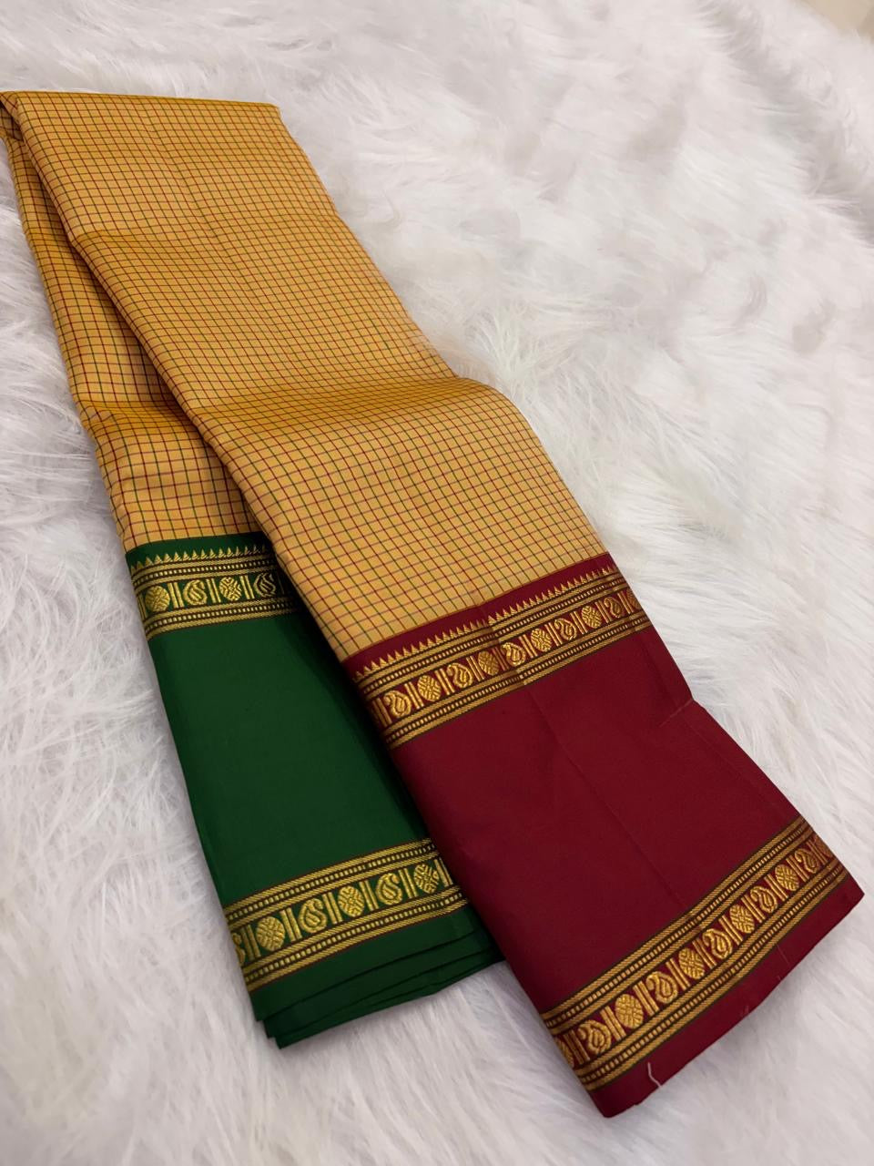 Marigold Handwoven Pure Silk Kancheepuram Saree with Ganga Jamuna Zari Kattam Rettapet Border