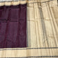 Traditional handwoven silk detail of the Maroon and Black Striped Premium Zariless Korvai Kanjivaram Saree with Off White Rettapet Rudraksham Borders.