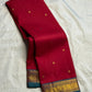 Maroon Butta pure silk Kancheepuram saree with teal elephant-motif border — full overview — Idam Living