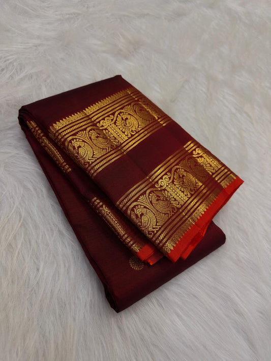 Deep maroon handwoven Rettapet Pure Silk Kanjipuram saree