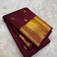 Maroon handwoven pure silk Kanjipuram saree with gold Mayil Chakram butta — Idam Living