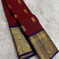 Arakku maroon Elephant Ambari Butta Kanchipuram saree with a broad purple gold zari border