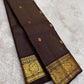Handwoven pure silk Kanjipuram saree in deep coffee brown with Vairaoosi weave Kamalam butta and ornate Mayil antique gold zari border Silk Mark certified