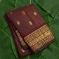 Maroon lightweight Kanchipuram silk saree with gold zari vairaoosi weave and mayil butta, handwoven in Kanchipuram — Idam Living