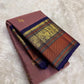 Mauve and Navy Handwoven Pure Silk Kanchi Pattu Saree with Floral Butta and Varisaipet Border
