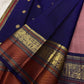 Mauve and Navy Handwoven Pure Silk Kanchi Pattu Saree with Floral Butta and Varisaipet Border