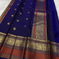 Mauve and Navy Handwoven Pure Silk Kanchi Pattu Saree with Floral Butta and Varisaipet Border