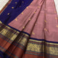 Mauve and Navy Handwoven Pure Silk Kanchi Pattu Saree with Floral Butta and Varisaipet Border