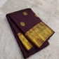 Mayil butta Kanchipuram saree brown purple with antique gold zari border