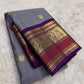 Steel Grey and Kanchana Purple Handwoven Pure Silk Kanchipuram Saree with Mayil Butta and Vanasringaram Yaanai Border