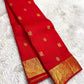 Mayil butta Kanchipuram saree vermillion red – close-up of peacock motifs