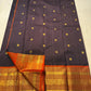Varisaipet Kancheepuram silk saree in dark purple brown with orange border