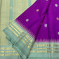 Ice blue pallu of orchid purple Kanjipuram pure silk saree with antique gold zari Varisaipet cascade