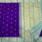 Royal violet blue and ice blue handwoven pure silk Kanjeevaram saree with Mayil Chakram butta and Korvai Varisaipet border overview