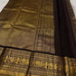 Self-colour pallu of deep brown lightweight Kanjivaram pure silk saree with cascading ornate antique gold zari array