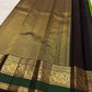 Stylised Mayil motifs and floral gold-zari detailing along the dark contrast border.