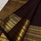 Deep Kaapi Brown and Antique Gold Kanchipuram silk saree with Varisaipet border, view 5: gold zari work
