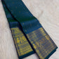 Mayil Kazhuthu Blue-Green Pure Silk Kanchipuram Butta saree with antique-gold Annam zari border