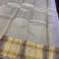 Peacock green purple shot Kanjivaram silk saree with petite gold Poo Buttas