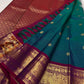 Mayil Kazhuthu Pure Silk Kanchipuram Saree — full saree overview, Korvai weave with raspberry peacock border — Idam Living