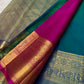 Handwoven Mayil Kazhuthu Kanjeevaram silk with petite Maanga buttas and broad classic gold zari border