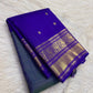Mayil Kazhuthu blue-green and Royal Purple colour contrast on Kanchipuram silk saree.