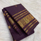 Dusky Aubergine Handwoven Pure Silk Kancheepuram Saree with Mayil Zari Buttas and Antique Pon Zari Border