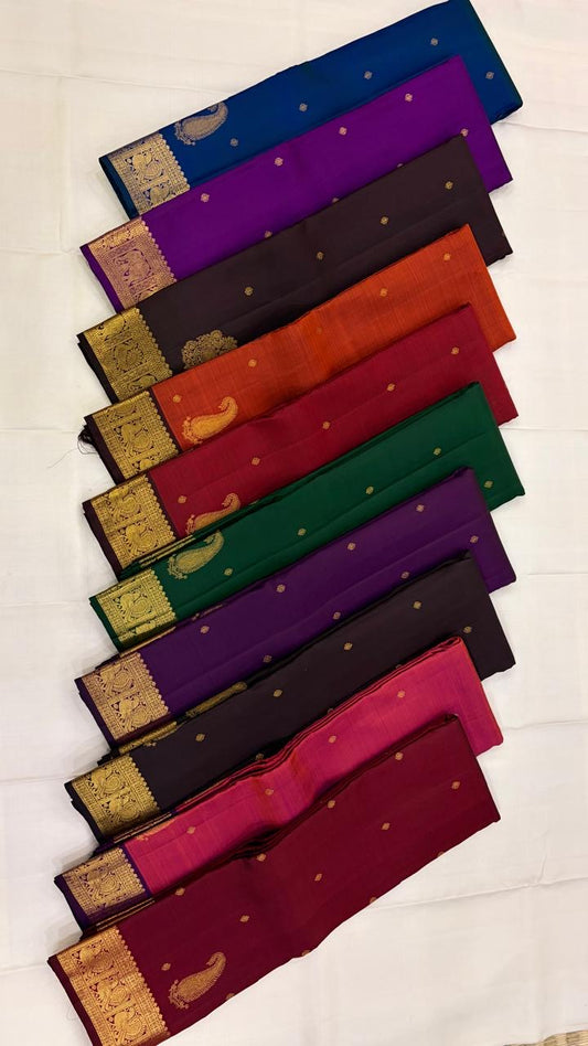 Kanchipattu silk saree in espresso brown with antique gold border Maanga Butta weave traditional zari detail