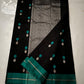 Black Pattu Silk Chanderi saree with peacock-teal borders and silver-toned pallu